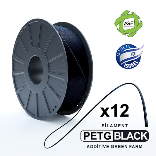 PETG BLACK FILAMENT X 12 - דיל 12 גלילי פילמנט שחור